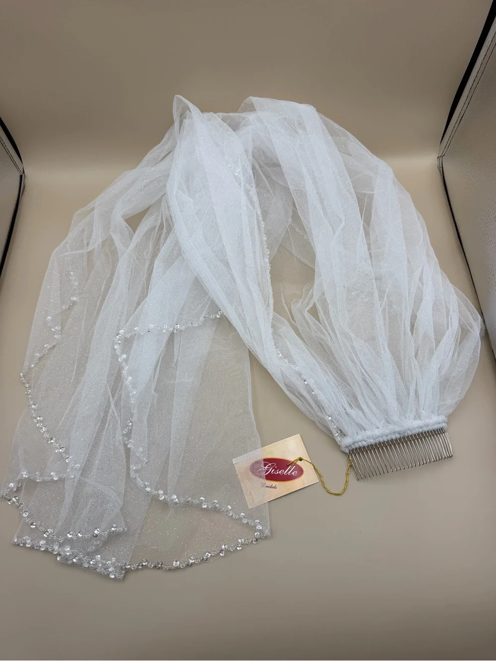 Giselle Bridals Ivory Sparkle Crystal Beaded Wedding Veil NWT